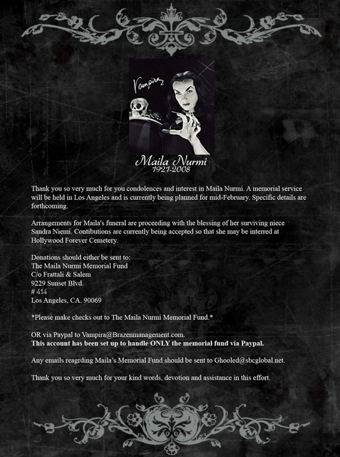 Maila Nurmi Memorial Fund (click to enlarge)